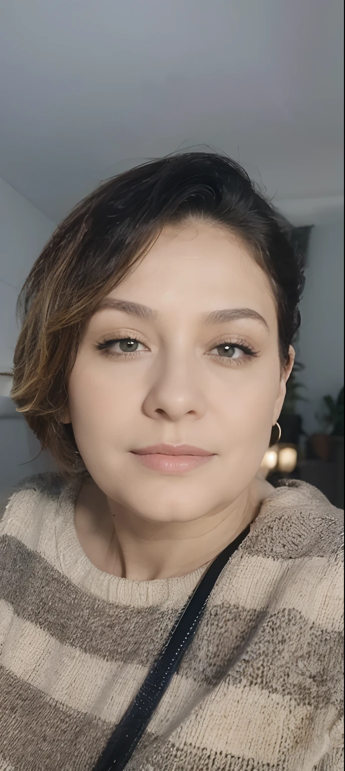 Mulher 40 anos , branca, cabelo curto loiro, olhos puxados castanho,