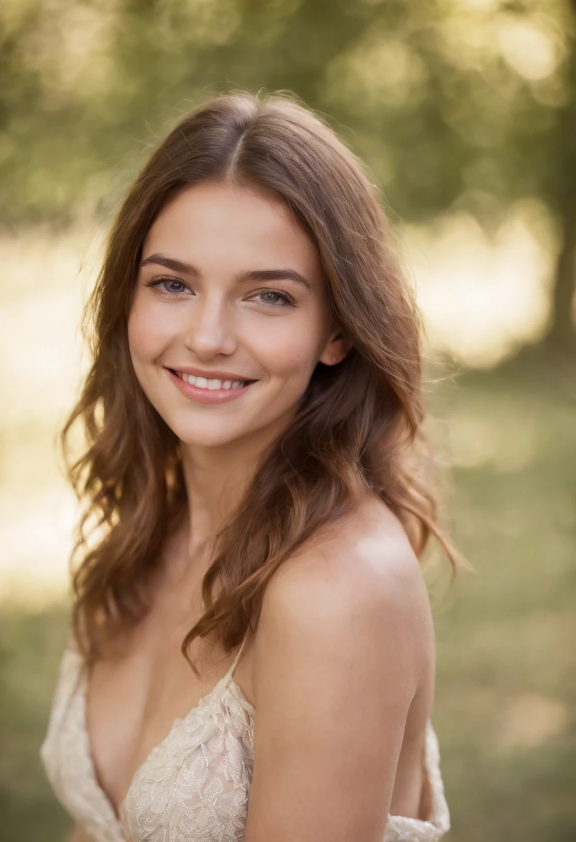 NSFW, Gorgeous NUDE 19 year old model, beautiful natural morning light, smiling, joyous, twirling NUDE outdoors