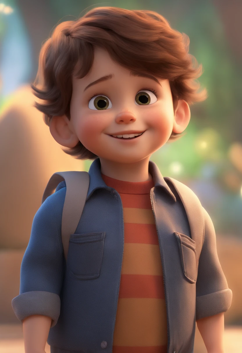 a happy cute standing short hair, vestindo uma fantasia espacial, , fundo branco, barnet, toon, estilo pixar, 3d, desenhos animados, rosto detalhado, asymmetrical 16k