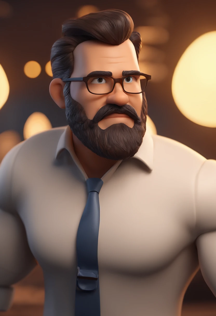 , Um homem branco, magro com rosto fino ,careca , com barba , com blusa social moderna , na frente de um fundo  ,Caractere estilizado, animation style rendering, 3D estilizado, Arnold Maya render, 3 d render stylized, toon render keyshot, Personagem 3D, Personagem 3D, 3d rendering stylized, 3 d character render, personagem de desenho animado, Personagem de close up, Pose de personagem,  (Estilo Pixar) (master part:1.2) (Bokeh) (melhor