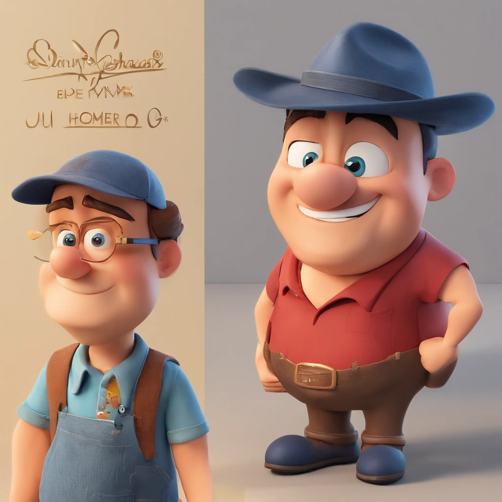 Crie um cartaz inspirado na Disney Pixar com o personagem sendo um homem moreno de 40 anos, Um homem moreno de cabelos curto com fios brancos, em um escirtorio