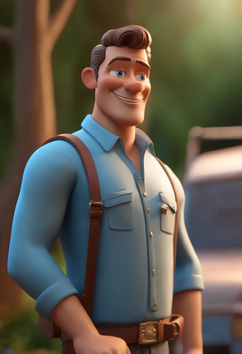 ersonagem dos desenhos animados de um homem careca e uma camisa azul, truck to the back written PORTOEX, animation character, Caractere estilizado, animation style rendering, 3D estilizado, Arnold Maya render, 3 d render stylized, toon render keyshot, Personagem 3D, Personagem 3D, 3d rendering stylized, 3 d character render, personagem de desenho animado, Personagem de close up, Pose de personagem, (Estilo Pixar) (master part:1.2) (Bokeh) (melhor qualidade) (pele detalhada) (textura detalhada) (8k) (argila) (Cinematic lighting) (foco nítido