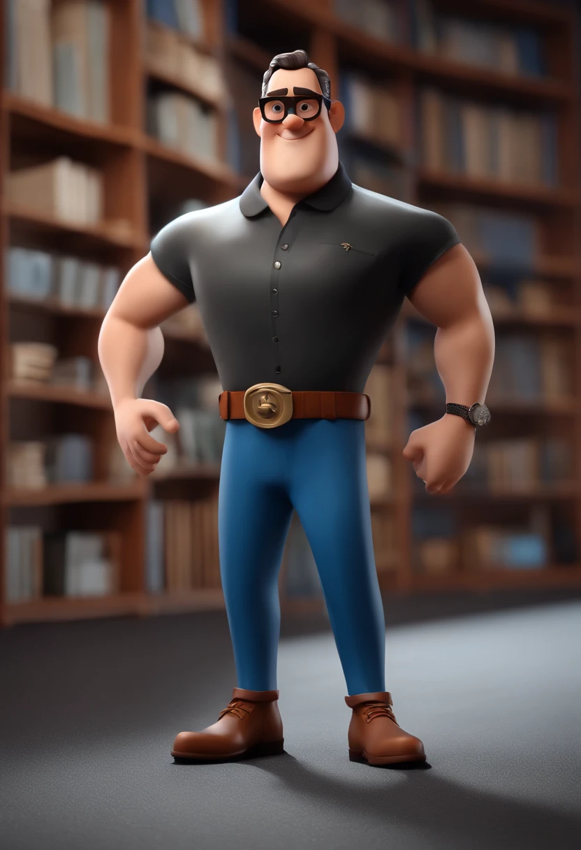 Cartoon character of a man with black glasses and a blue shirt, animation character, Caractere estilizado, animation style rendering, 3D estilizado, Arnold Maya render, 3 d render stylized, toon render keyshot, Personagem 3D, Personagem 3D, 3d rendering stylized, 3 d character render, personagem de desenho animado, Personagem de close up, Pose de personagem,  (Estilo Pixar) (master part:1.2) (Bokeh) (best quality) (pele detalhada) (textura detalhada) (8k) (argila) (Cinematic lighting) (foco nítido