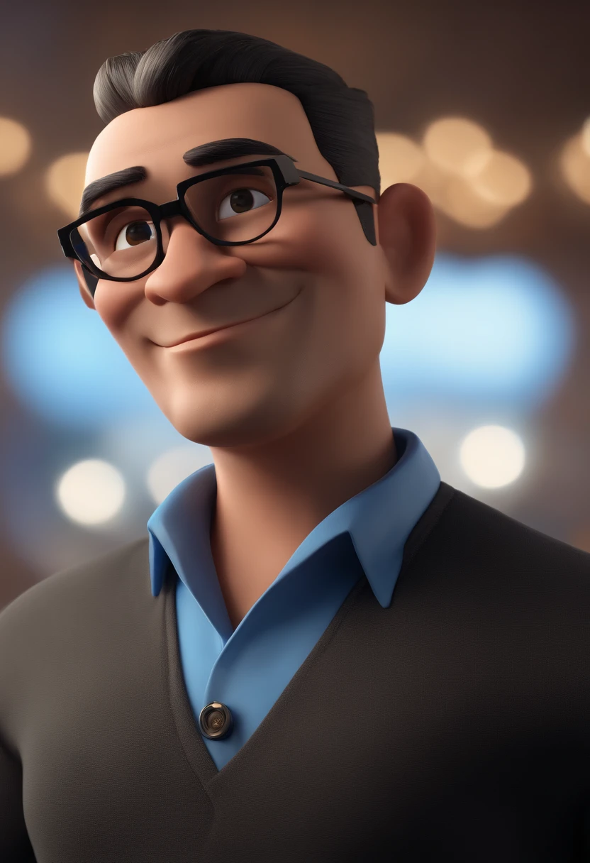Cartoon character of a man with black glasses and a blue shirt, animation character, Caractere estilizado, animation style rendering, 3D estilizado, Arnold Maya render, 3 d render stylized, toon render keyshot, Personagem 3D, Personagem 3D, 3d rendering stylized, 3 d character render, personagem de desenho animado, Personagem de close up, Pose de personagem, (Estilo Pixar) (master part:1.2) (Bokeh) (best quality) (pele detalhada) (textura detalhada) (8k) (argila) (Cinematic lighting) (foco nítido