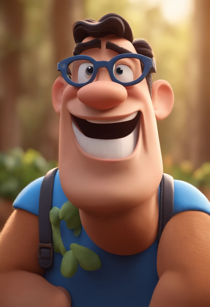 Cartoon character of a man with black glasses and a blue shirt, animation character, Caractere estilizado, animation style rendering, 3D estilizado, Arnold Maya render, 3 d render stylized, toon render keyshot, Personagem 3D, Personagem 3D, 3d rendering stylized, 3 d character render, personagem de desenho animado, Personagem de close up, Pose de personagem, (Estilo Pixar) (master part:1.2) (Bokeh) (best quality) (pele detalhada) (textura detalhada) (8k) (argila) (Cinematic lighting) (foco nítido