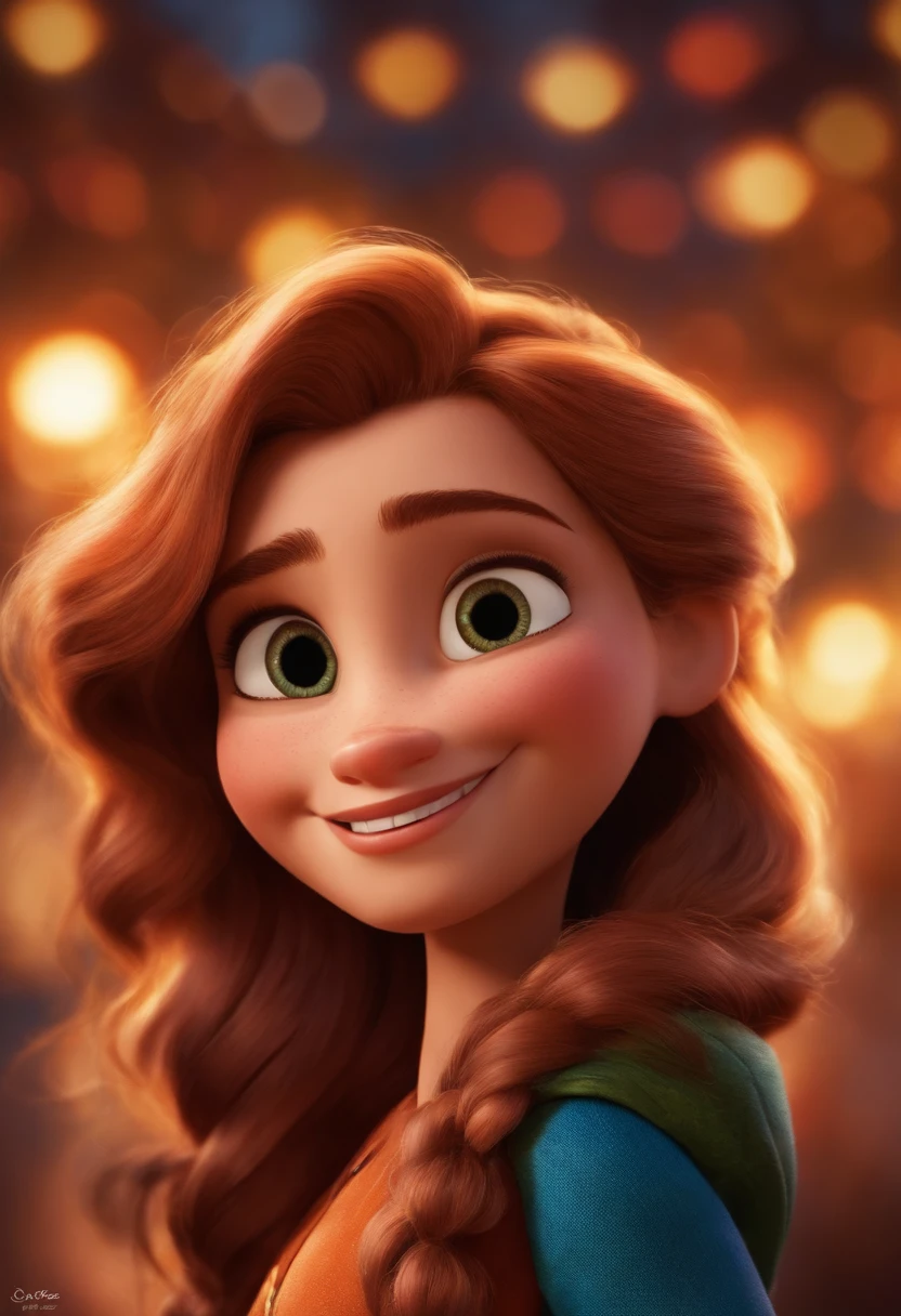 Mulher bonita personagem de desenho animado pixar, olhos grandes, loira, rosto grande, sorriso grande