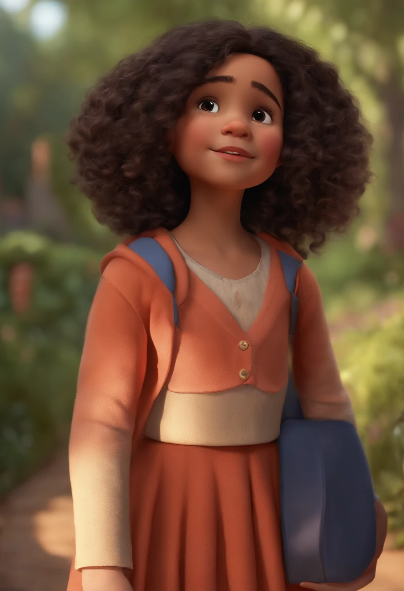Image of a girl for a story in a YouTube video in Pixar format, She's the little allabester, She's the class leader, is extroverted, Brincalhona e levanta-se para um monte de coisas, cabelo curto