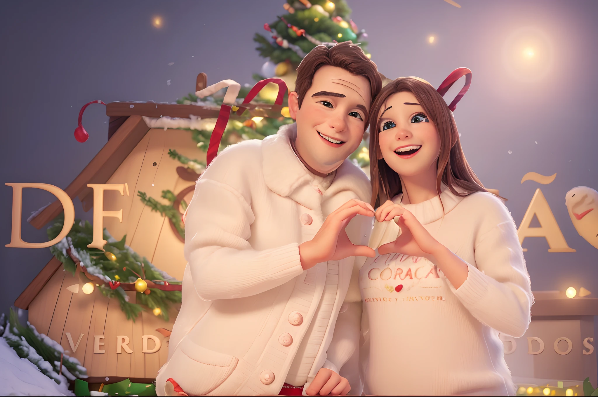 (best quality,highres:1.2),Disney Pixel style,Christmas atmosphere,Christmas outfits,detailed facial features,colorful,soft lighting,cute characters,magical snowfall,decorated Christmas tree,sparkling lights,merry and bright ambiance,winter wonderland,joyful expressions,endearing smiles,playful poses,fluffy snow,delicate textures,whimsical backgrounds,enchanting scenery,storybook-like setting,festive decorations,happy festive vibe,enchanted forest,shimmering ornaments,gleaming presents,cheerful holiday spirit,togetherness,love and laughter