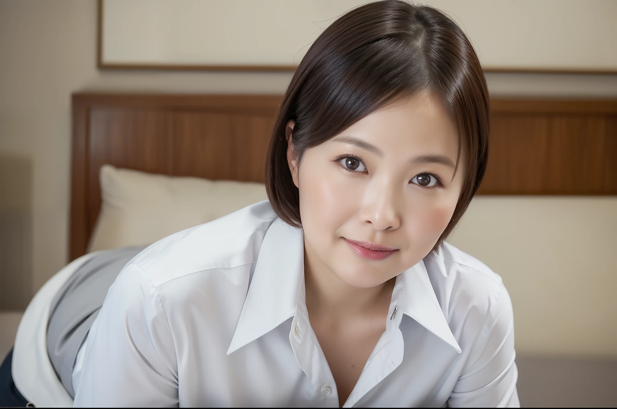 ((Best Quality, 8k, Masterpiece, Portrait: 1.3)), (looking at viewer), (close up:0.85), attractive business milfs, 8 people, 30 years old, 45 years old, a bit chubby:0.35, white collared shirt, grey skirt, serious, room of CEO,