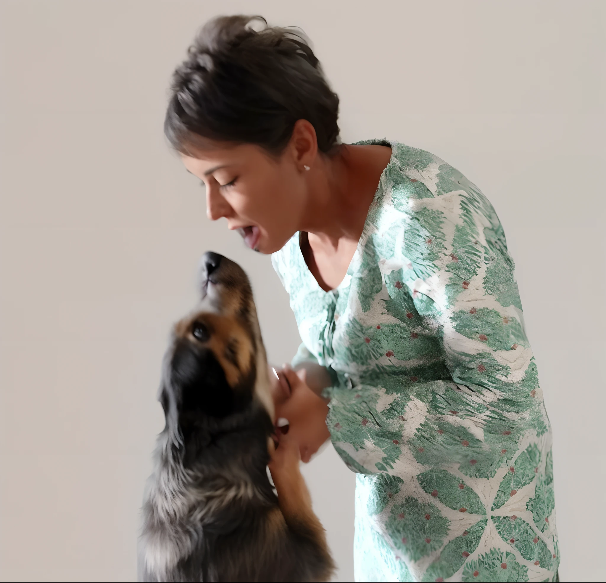 Woman in green shirt stroking a dog with her mouth, Malika Favre, Sandra Chevier, imagem de perfil, bonito, Aninha Leibowit, Directed by: Lucette Barker, Directed by: Judy Cassab, Sandra Pelser, Directed by: Ruth Abrahams, Directed by: Hubert van Ravesteyn, Directed by: Stella Schmolle, Directed by: Betty Churcher, photo shoot, Directed by: Ivan Ranger