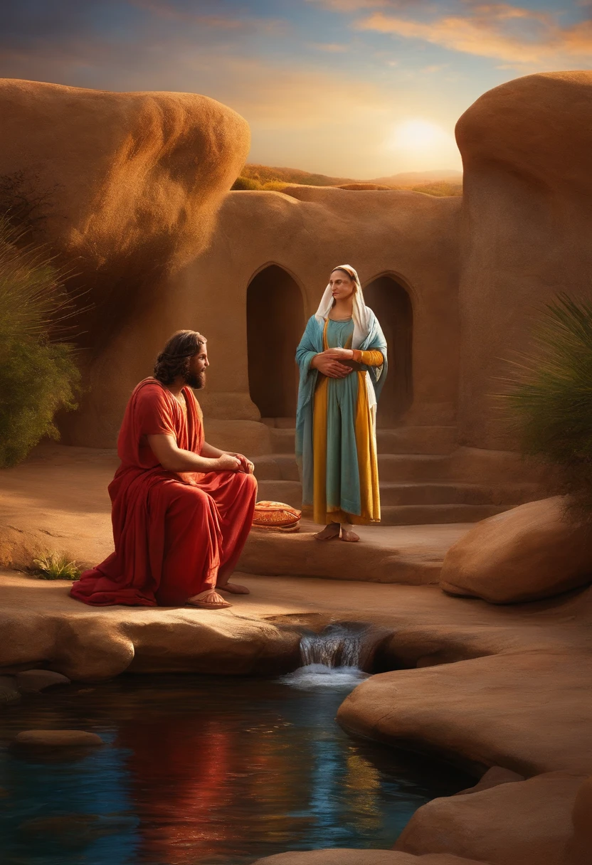 Create a Sena of Jesus and Samaritan Woman at Jacob's Well