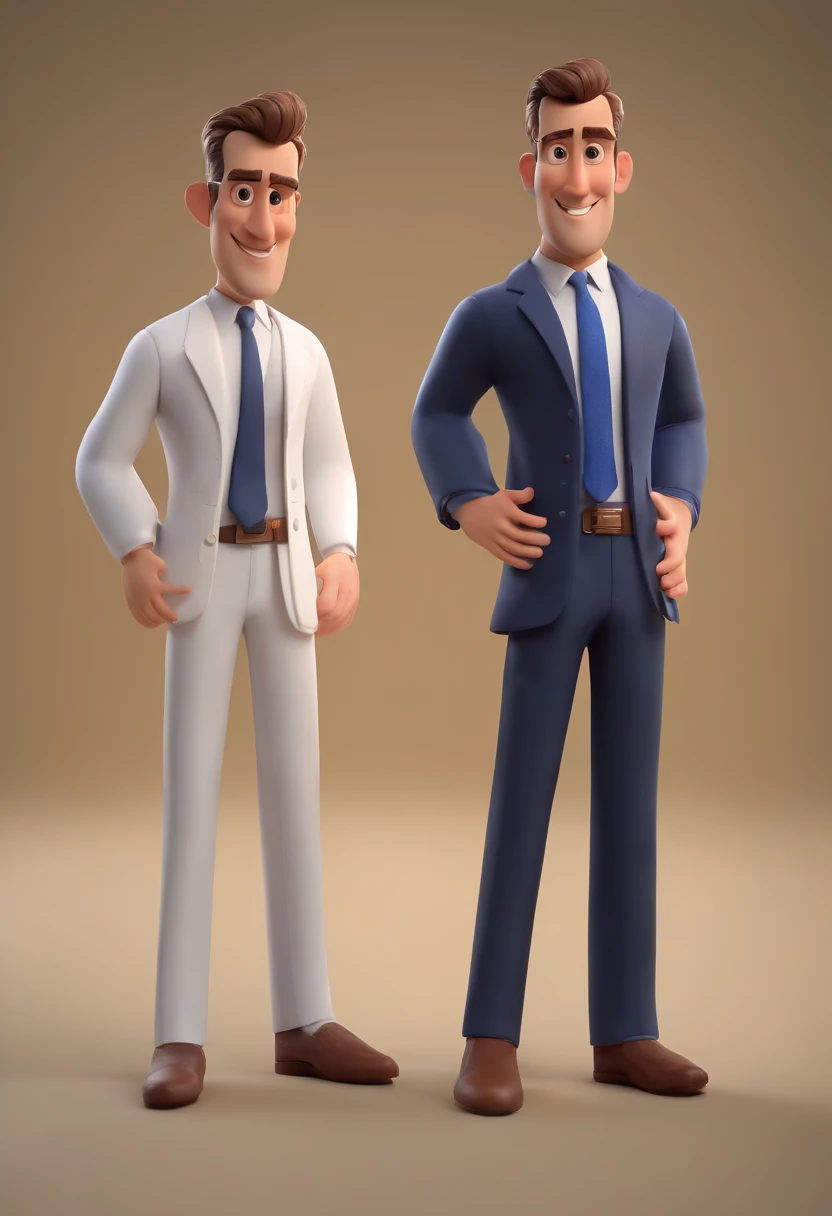 Cartoon character of a tall man with a small beard with white shirt and blue blazer and dress pants showing the ankle and shoe without socks, animation character, Caractere estilizado, animation style rendering, 3D estilizado, Arnold Maya render, 3 d render stylized, toon render keyshot, Personagem 3D, Personagem 3D, 3d rendering stylized, 3 d character render, personagem de desenho animado, Personagem de close up, Pose de personagem, (Estilo Pixar) (master part:1.2) (Bokeh) (melhor qualidade) (pele detalhada) (textura detalhada) (8k) (argila) (Cinematic lighting) (foco nítido