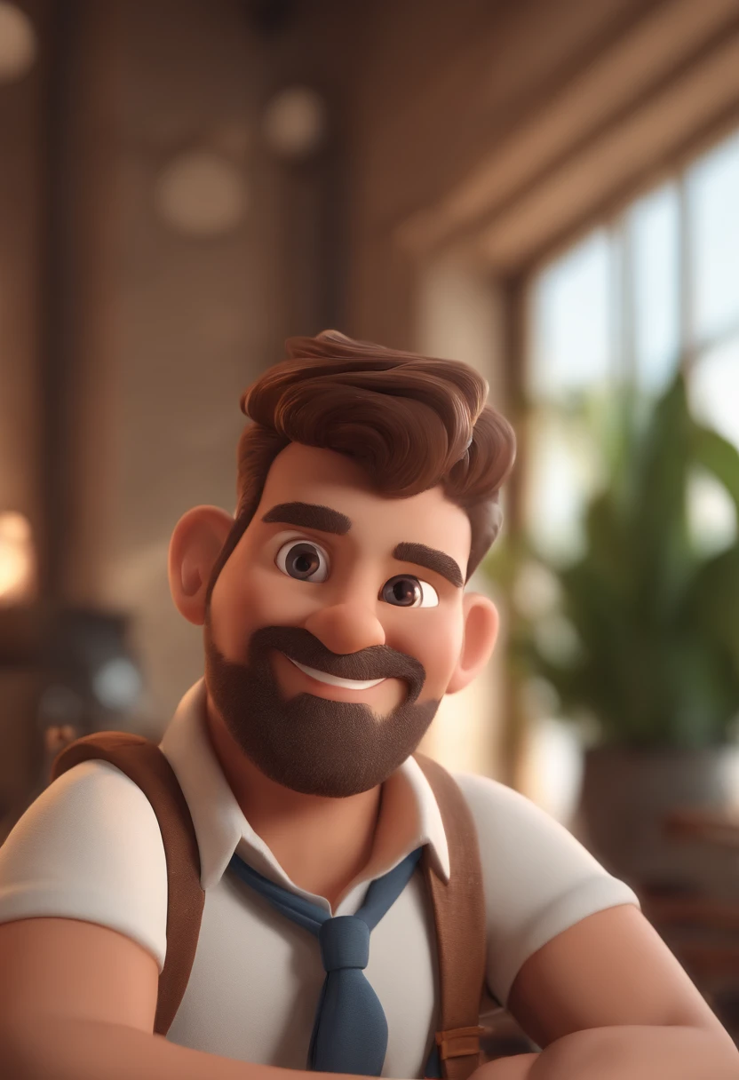 Personagem de desenho animado de um homem usando camisa pretade academia , um personagem animado, Caractere estilizado, animation style rendering, 3D estilizado, Arnold Maya render, 3 d render stylized, toon render keyshot, Personagem 3D, Personagem 3D, 3d rendering stylized, 3 d character render, personagem de desenho animado, Personagem de close up, Pose de personagem, (Estilo Pixar) (master part:1.2) (Bokeh) (best quality) (pele detalhada) (textura detalhada) (8k) (argila) (Cinematic lighting) (foco nítido，Senta e vaza a parte superior do corpo