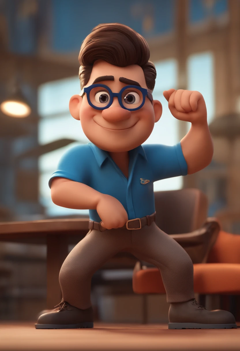 Cartoon character of a man with black glasses and a blue shirt, animation character, Caractere estilizado, animation style rendering, 3D estilizado, Arnold Maya render, 3 d render stylized, toon render keyshot, Personagem 3D, Personagem 3D, 3d rendering stylized, 3 d character render, personagem de desenho animado, Personagem de close up, Pose de personagem, (Estilo Pixar) (master part:1.2) (Bokeh) (best quality) (pele detalhada) (textura detalhada) (8k) (argila) (Cinematic lighting) (foco nítido