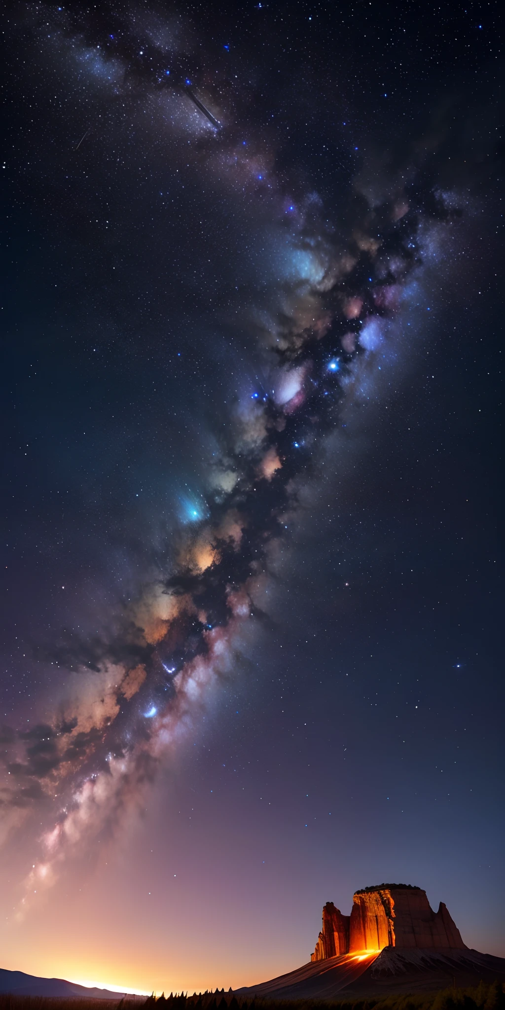 Add a celestial glow to a night sky with a meteor shower, intensifying the streaks of shooting stars