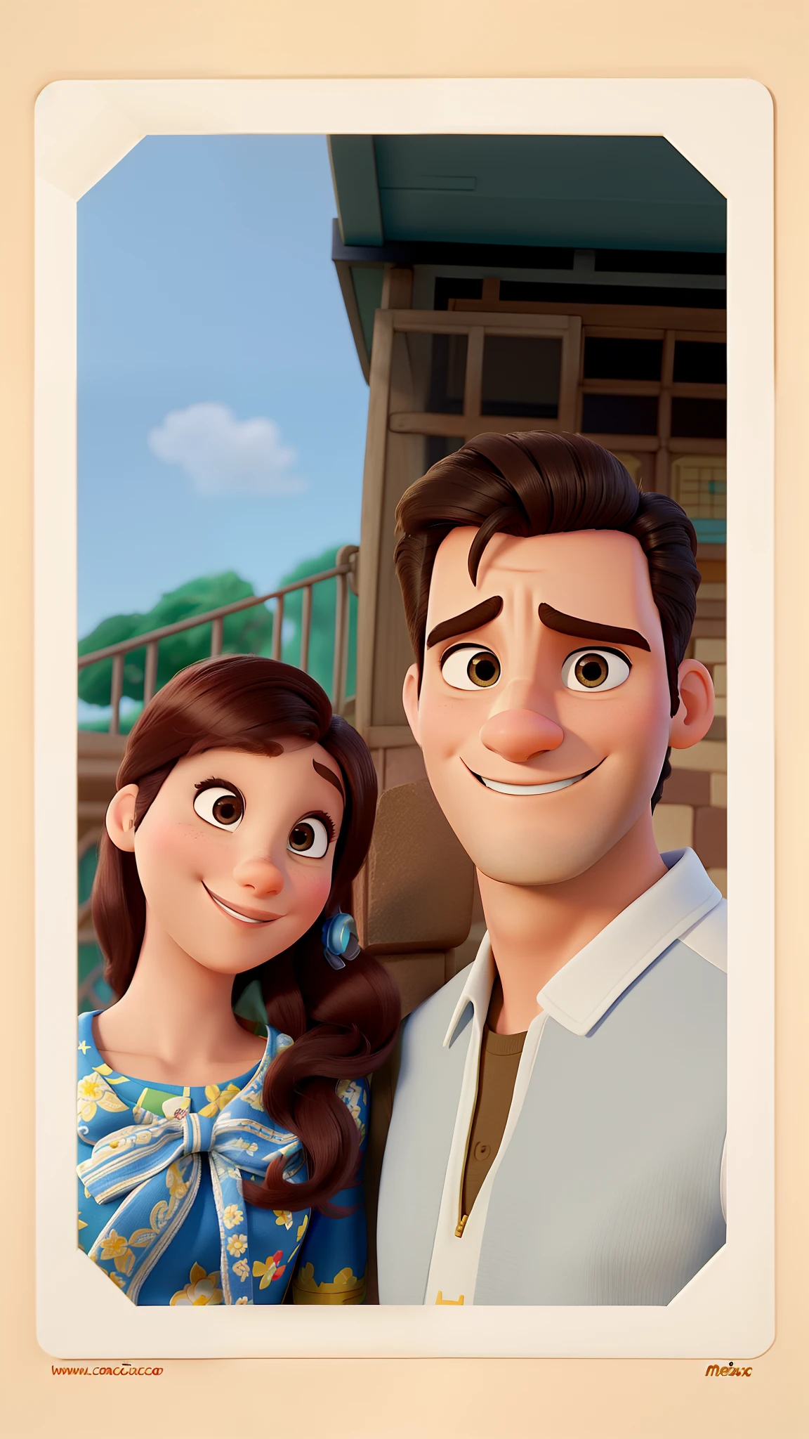 Casal (homem e mulher brancos) no estilo Disney Pixar, alta qualidade, melhor qualidade.