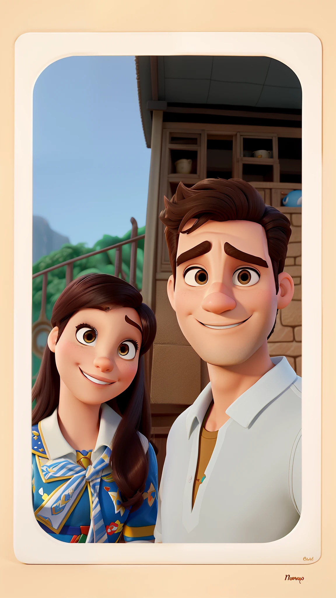 Casal (homem e mulher brancos) no estilo Disney Pixar, alta qualidade, melhor qualidade.