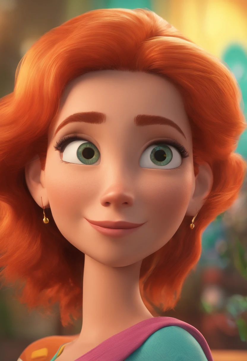Mulher ruiva linda, filho homem pequeno, marido forte, estilo pixar