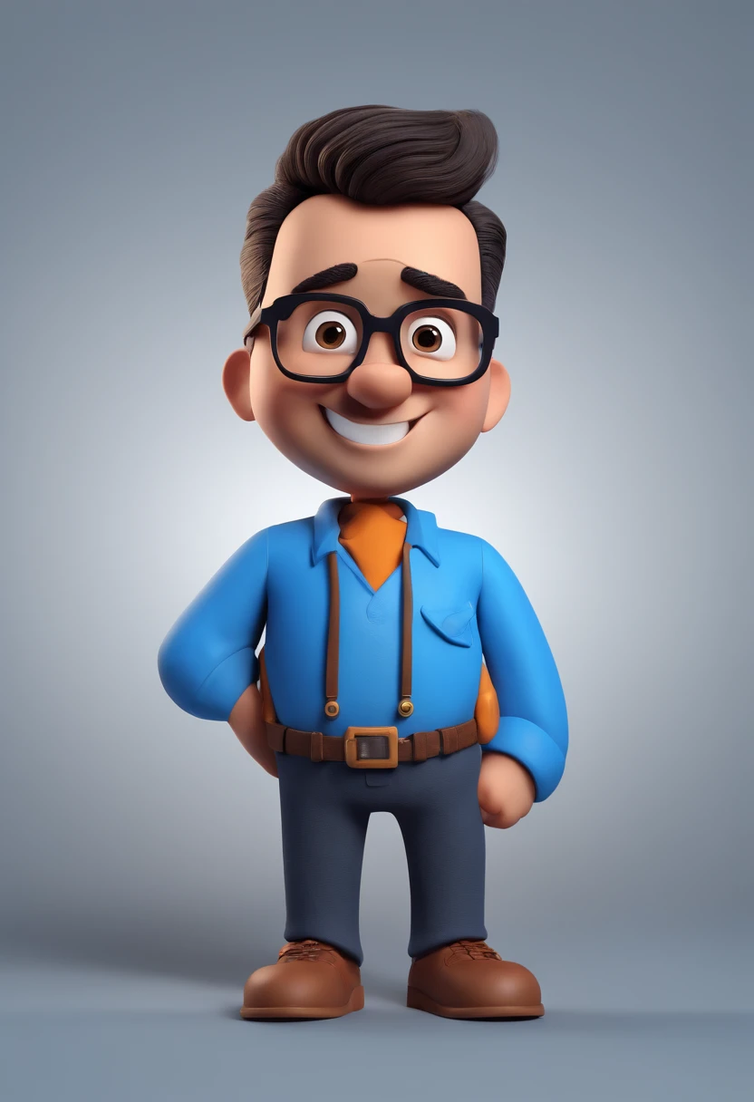 Cartoon character of a man with black glasses and a blue shirt, animation character, Caractere estilizado, animation style rendering, 3D estilizado, Arnold Maya render, 3 d render stylized, toon render keyshot, Personagem 3D, Personagem 3D, 3d rendering stylized, 3 d character render, personagem de desenho animado, Personagem de close up, Pose de personagem, (Estilo Pixar) (master part:1.2) (Bokeh) (best quality) (pele detalhada) (textura detalhada) (8k) (argila) (Cinematic lighting) (foco nítido