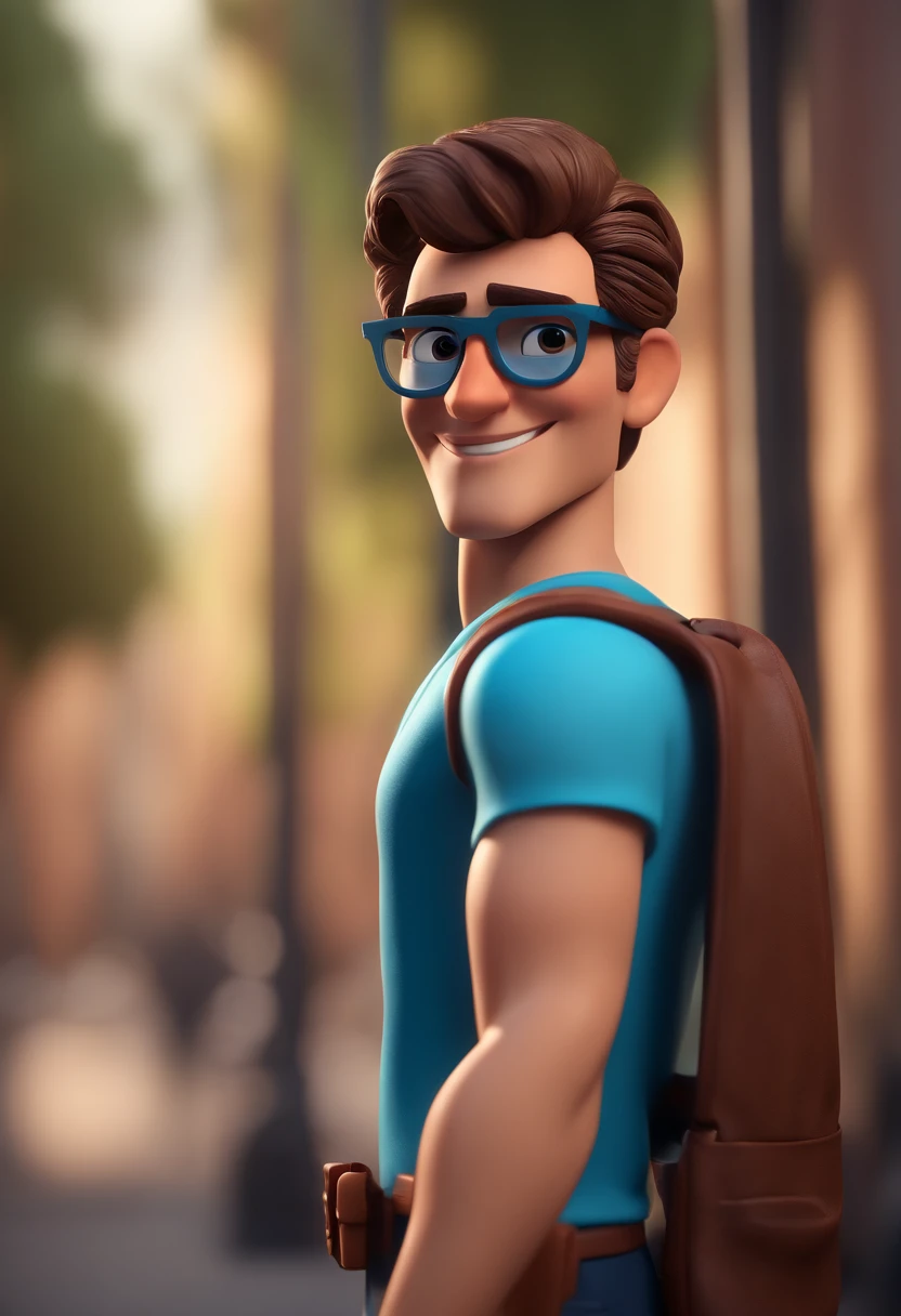 Cartoon character of a man with black glasses and a blue shirt, animation character, Caractere estilizado, animation style rendering, 3D estilizado, Arnold Maya render, 3 d render stylized, toon render keyshot, Personagem 3D, Personagem 3D, 3d rendering stylized, 3 d character render, personagem de desenho animado, Personagem de close up, Pose de personagem, (Estilo Pixar) (master part:1.2) (Bokeh) (best quality) (pele detalhada) (textura detalhada) (8k) (argila) (Cinematic lighting) (foco nítido
