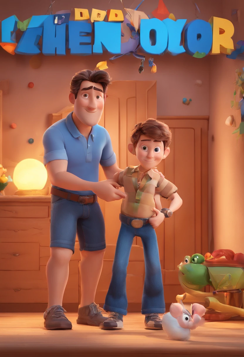 Estilo Pixar: The grown man is holding a naked blue-eyed boy and in his other hand he is holding a pair of scissors and is trying to cut off the boy's testicles,3D Poster,Disney