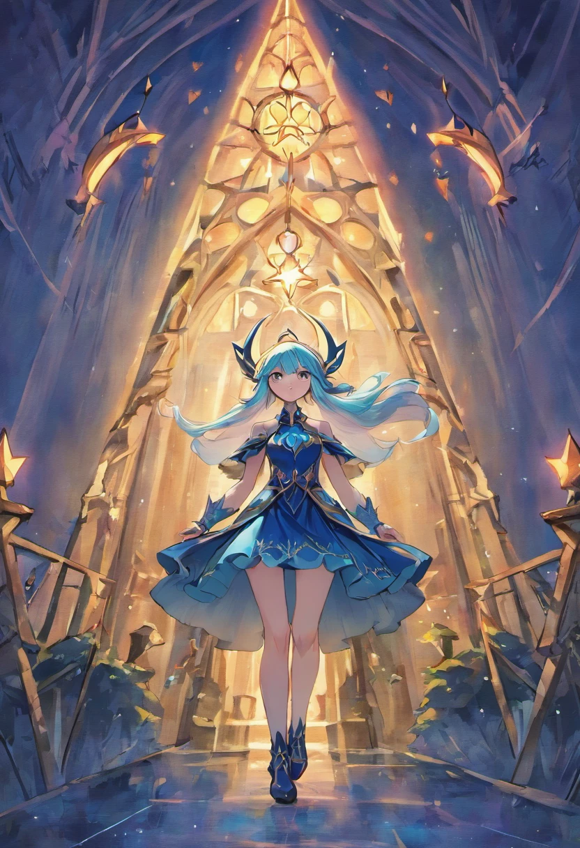 female (wander: 1.3) (elf: 1.5) an astral elf, feminine, pale skin: 1.3, dark blue hair, long hair, strong yellow, cold eyes, strong eyes, intense eyes, wearing a black very ruffle dress and puffle sleeves, wearing black boots to her ankles, long cloak, stars, many stars, fantasy art, gothic art, astrology