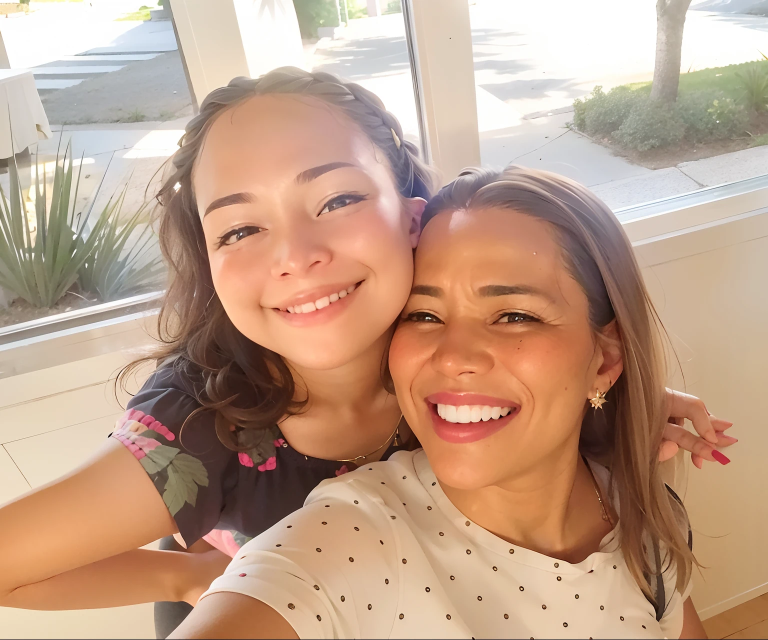 there are two women that are posing for a picture together, both smiling for the camera, imagem de perfil, divertindo-se, imagem do iphone, Fotografia selfie 8k, Malika Favre, tirado no iphone 14 pro, happily smiling at the camera, foto modo retrato, smiling at camera, Directed by: Juan O'Gorman, Directed by: Olivia Peguero