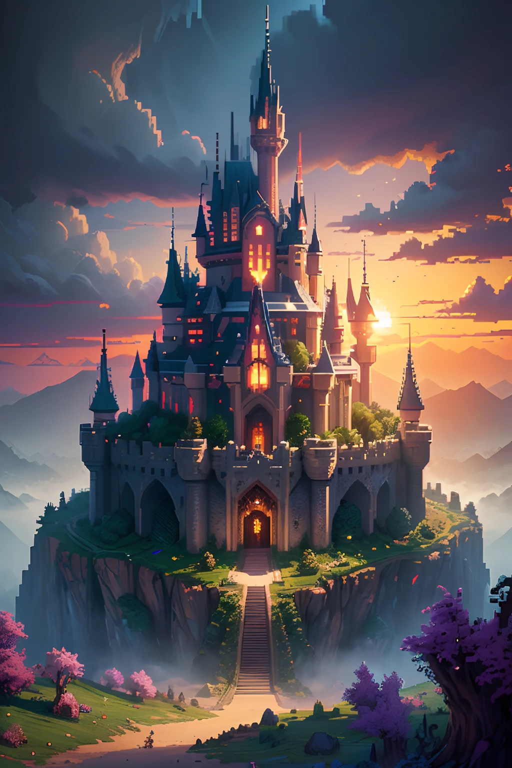 (pixel art style,fantasy role-playing game over end screen),best quality,ultra-detailed,professional,vivid colors,sharp focus,HDR,studio lighting,pixelated characters,pixelated scenery,fantasy creatures,floating islands,majestic castle,heroic warrior,enchanted forest,magic spells,dramatic sunset,layered clouds.