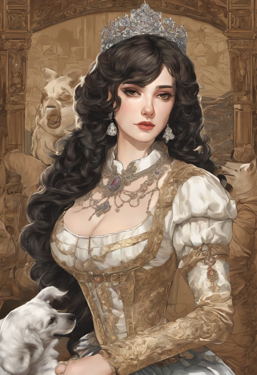 1 British noble princess，in the farm，(get down on the bed:1.2)，(Being touched by dogs:1.8)，(Being stroked by a dogs crotch)，seen from the side （（（tmasterpiece）））， （（best qualtiy））， （（intricately details））， （（ultra-realistic realism））， Ridiculous res， A MILF， Mature woman， ssee-through， highly detailed， illustratio， 1girll， （（Large breasts））， (areola of breast)，perfect hand， detailed finger， Beautiful detailed eyes， Wavy curly hair， with brown eye， name badge， vd， （European medieval aristocratic clothing：1.2）， a skirt，White stockings， 耳Nipple Ring， detailedbackground， Bedrooms， perfect eyes， Seductive eye，Cocked buttocks，Reddened face，(weeping:1.2)，Confused eyes，Desires are satisfied