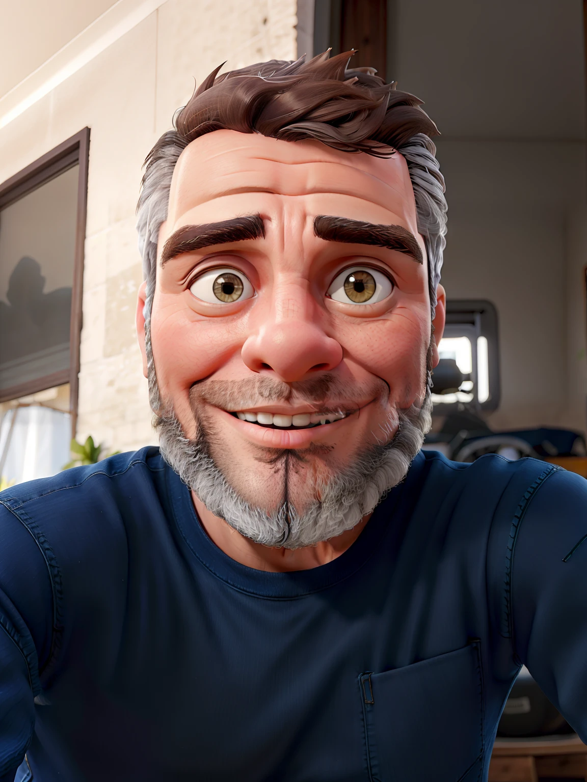 master part, best quality, um velho com barba branca e longos cabelos castanhos, vestindo uma jaqueta de couro e jeans preto, ao lado de sua motocicleta