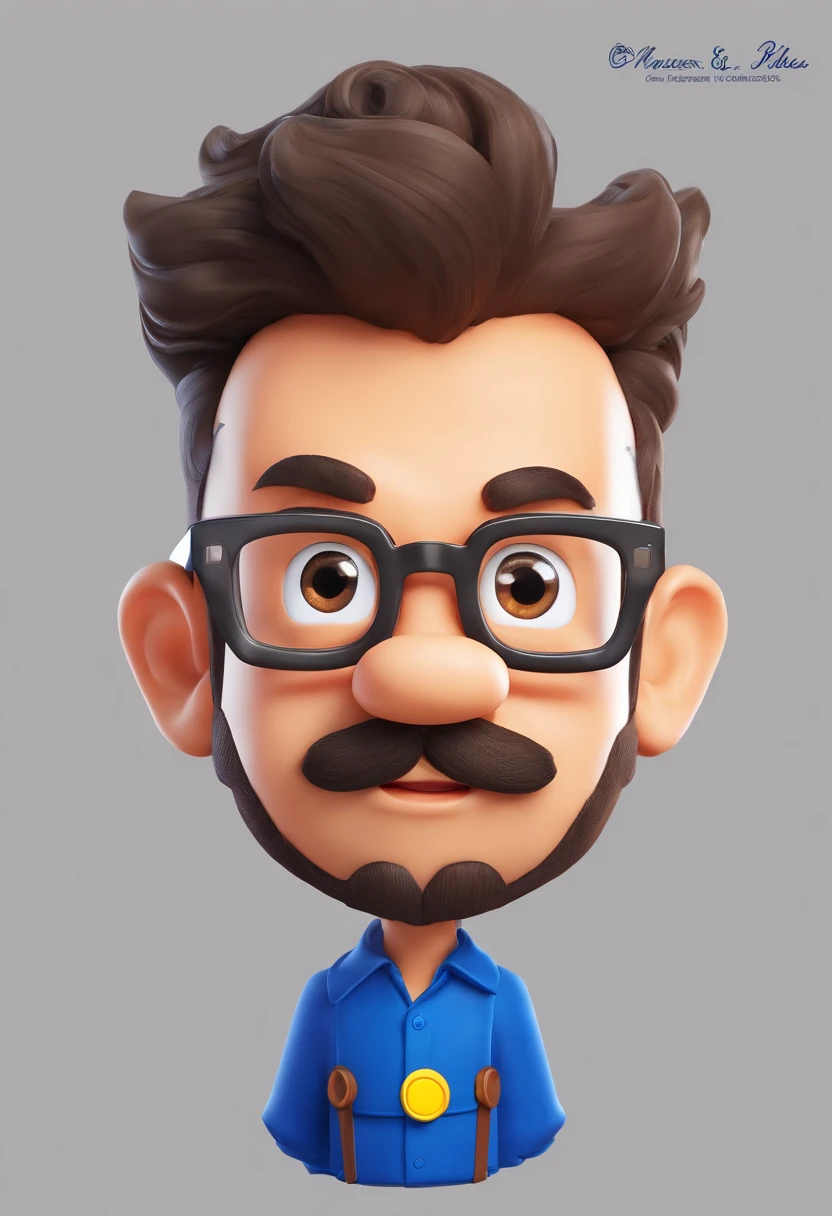 ((best quality)), ((master part)), ((desenhos animados realistas)), ((Personagem perfeito)) - Um retrato frontal meticulosamente detalhado e realista de um homem com cabelo raspado, glasses and a shirt with beautiful textures. O homem olha diretamente para o espectador, Establish a strong and confident presence. The image captures their distinctive facial features, accurately showing the brightness of your eyes and the design of your glasses. The black shirt is rendered with fine details, aumentando o profissionalismo do retrato. Enviado para documentos oficiais, this portrait is presented in impressive 8K UHD resolution, Ensure clarity and unique protection.