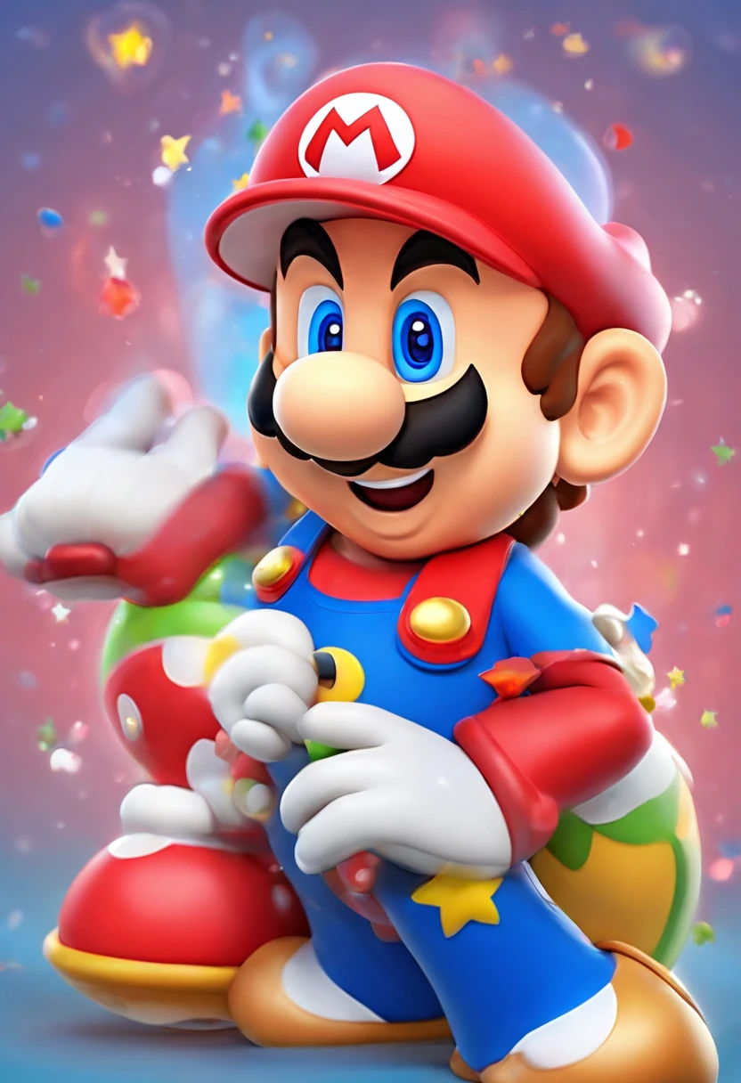 (Mario), design de personagens, Nintendo Super Mario, (olhos azuis, red hat, terno vermelho, blue suspenders, luvas brancas, )super bonito estilo caixa cega, Chibi, corpo inteiro, exaggerated expressions and actions, fundo limpo, Destaques iridescentes brilhantes, studio lighting, Atmospheric Illumination, com textura requintada, High detail, high resolution, c4d, ..3d, Liquidificador, 8k, best quality, Ultra High Definition