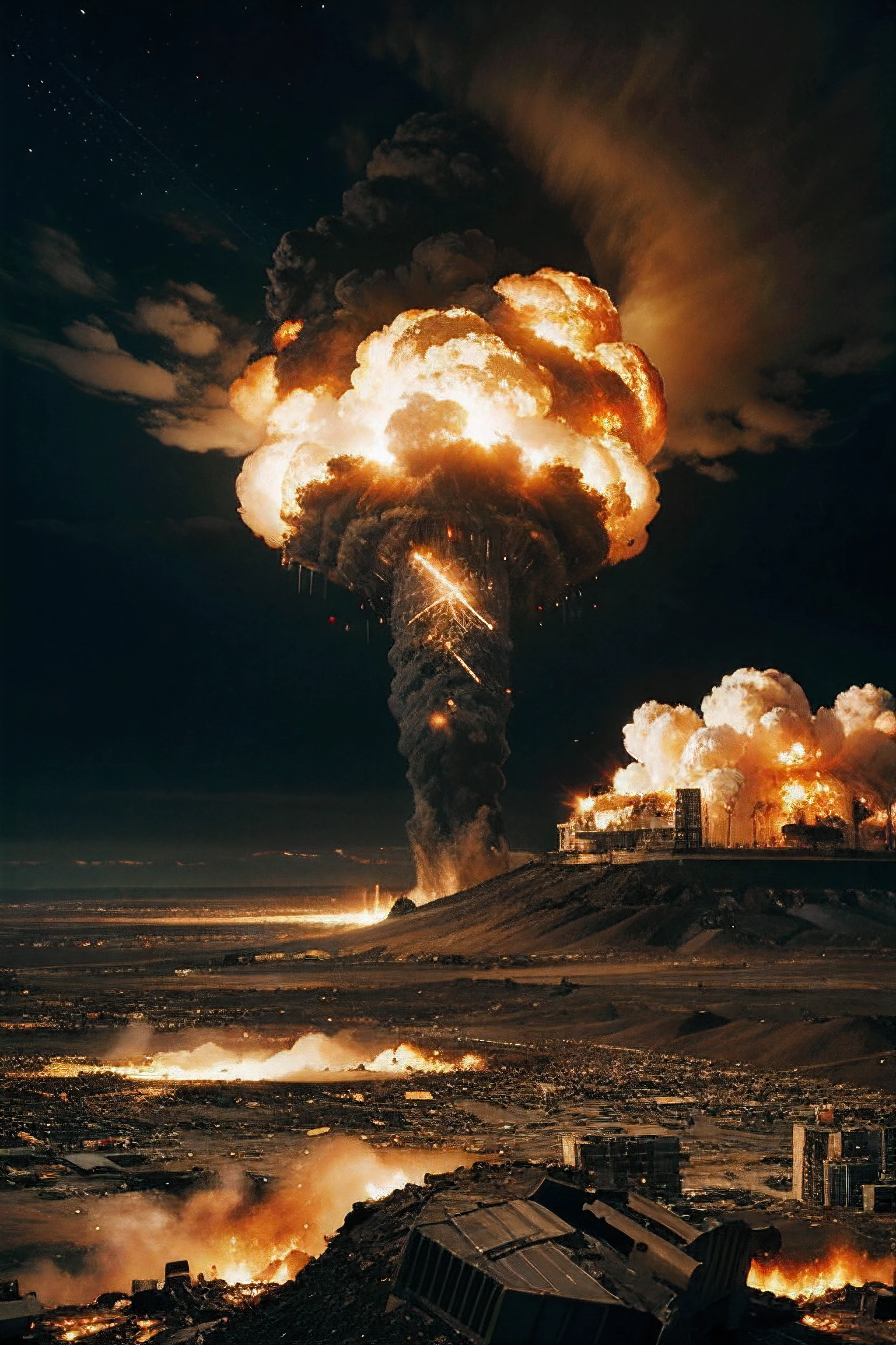 Explosion of nuclear bomb in the city. end of world illustration. Nuclear war threat concept
