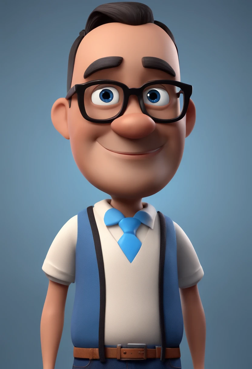 Cartoon character of a man with black glasses and a blue shirt, animation character, Caractere estilizado, animation style rendering, 3D estilizado, Arnold Maya render, 3 d render stylized, toon render keyshot, Personagem 3D, Personagem 3D, 3d rendering stylized, 3 d character render, personagem de desenho animado, Personagem de close up, Pose de personagem,  (Estilo Pixar) (master part:1.2) (Bokeh) (best quality) (pele detalhada) (textura detalhada) (8k) (argila) (Cinematic lighting) (foco nítido