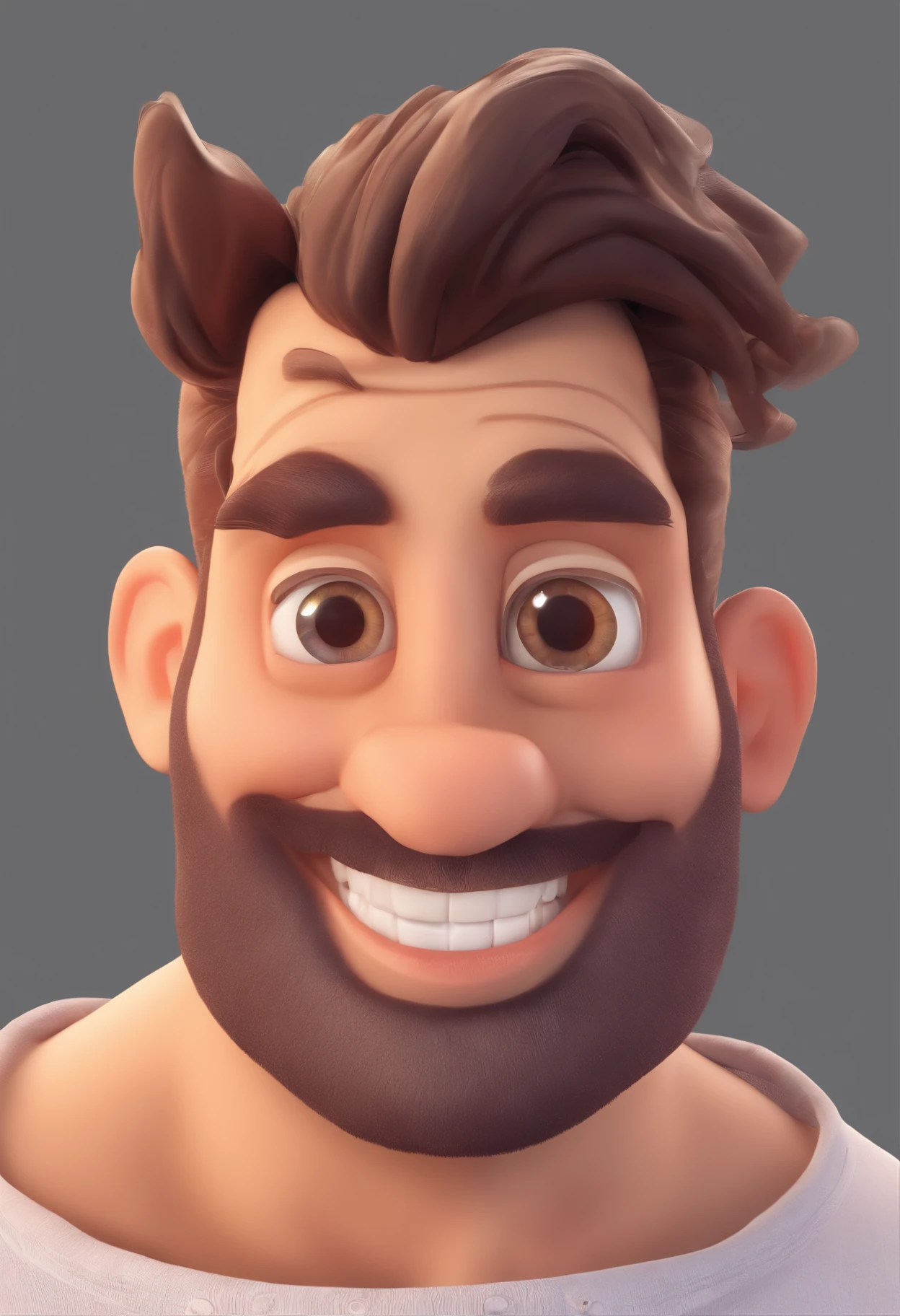 Smiling Man Illustration, sorriso insano, Homem de pele marrom com um sorriso gigante, happily smiling at the camera, sorriso atrevido, he's smiling, sorriso muito grande, Macho sorridente, foto de perfil headshot, rindo sorriso enorme, desenhando no estilo de Arte 3D, c4d, fundo de cor branco puro, estilo disney, estilo pixar render ilustracao Super Detalhe, 8k