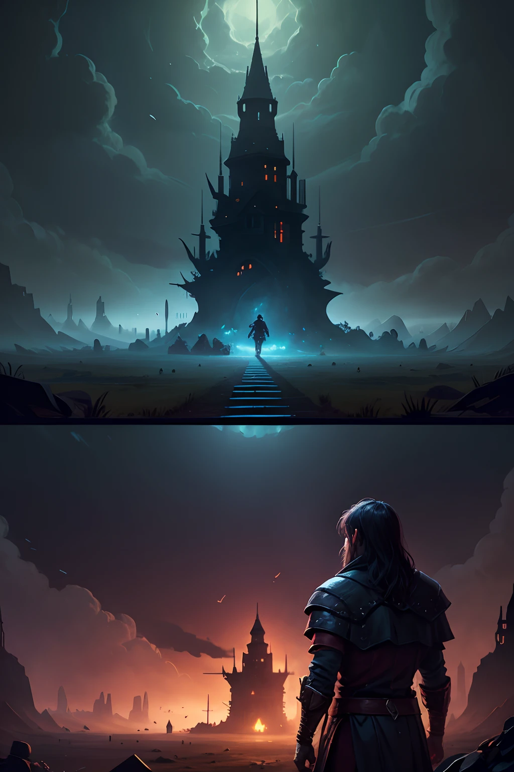 pixel art style, atmosphere of defeat, final game over screen of fantasy role-playing game, dark