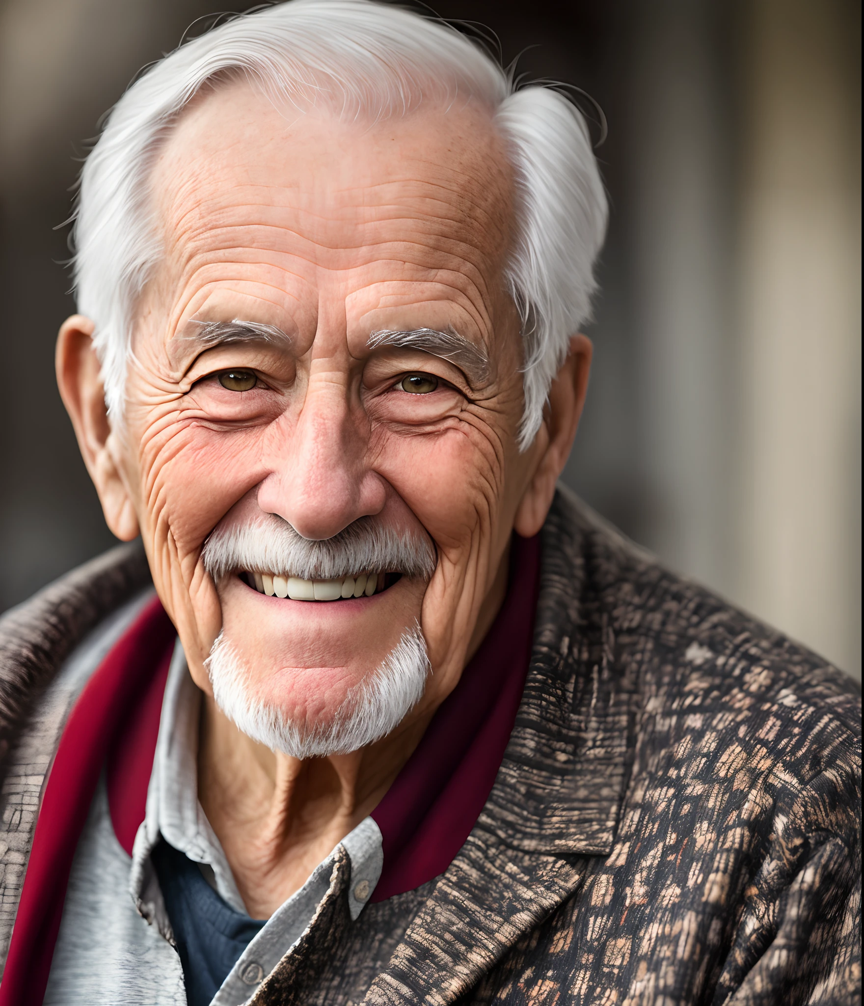 Pixarstyle A waist-high portrait of an elderly man with social clothes, smile, natural skin texture, 4K textures, HDR, intricate, highly detailed, sharp focus, cinematic look, hyper-detailed