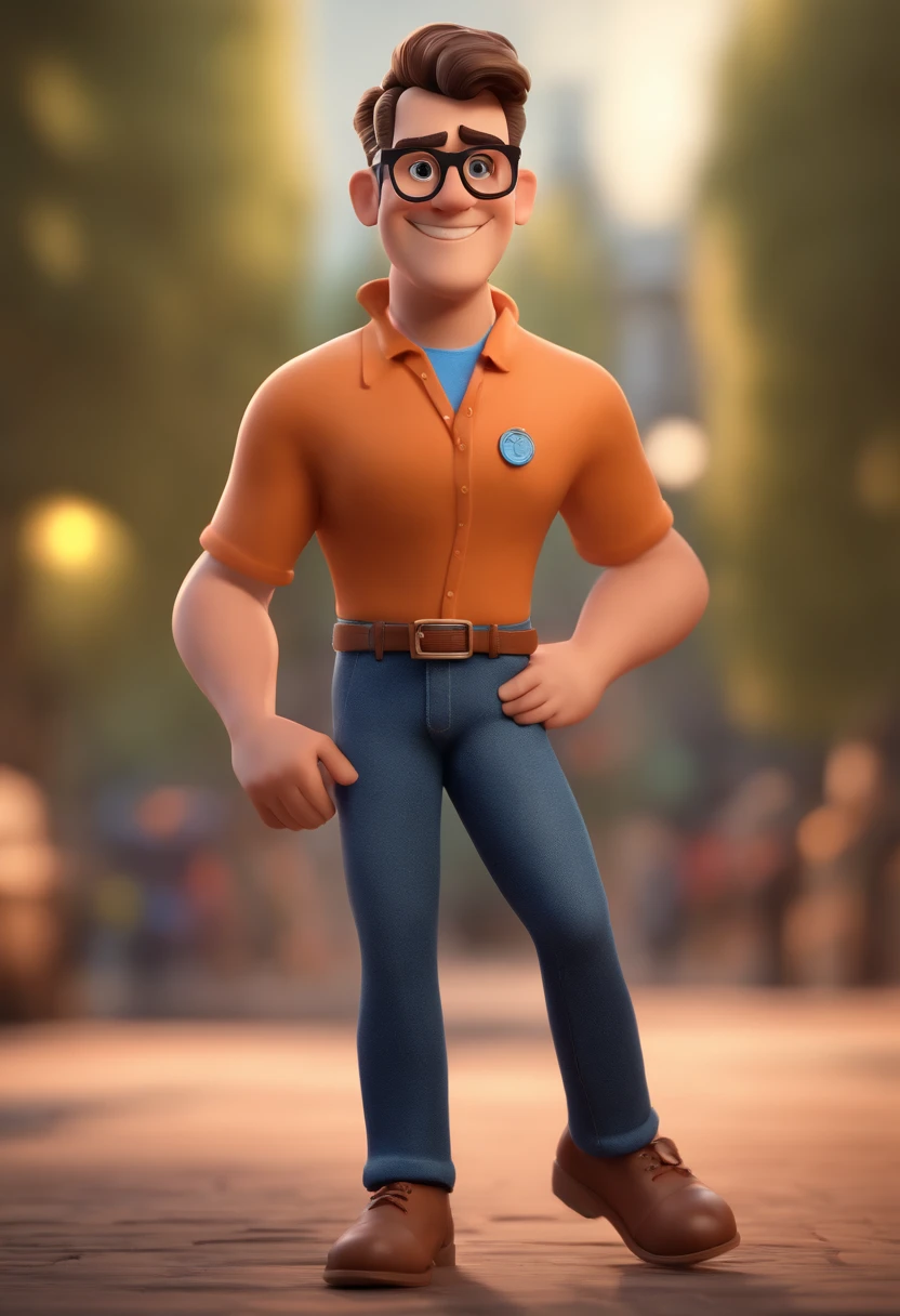 Cartoon character of a man with black glasses and a blue shirt, animation character, Caractere estilizado, animation style rendering, 3D estilizado, Arnold Maya render, 3 d render stylized, toon render keyshot, Personagem 3D, Personagem 3D, 3d rendering stylized, 3 d character render, personagem de desenho animado, Personagem de close up, Pose de personagem,  (Estilo Pixar) (master part:1.2) (Bokeh) (best quality) (pele detalhada) (textura detalhada) (8k) (argila) (Cinematic lighting) (foco nítido