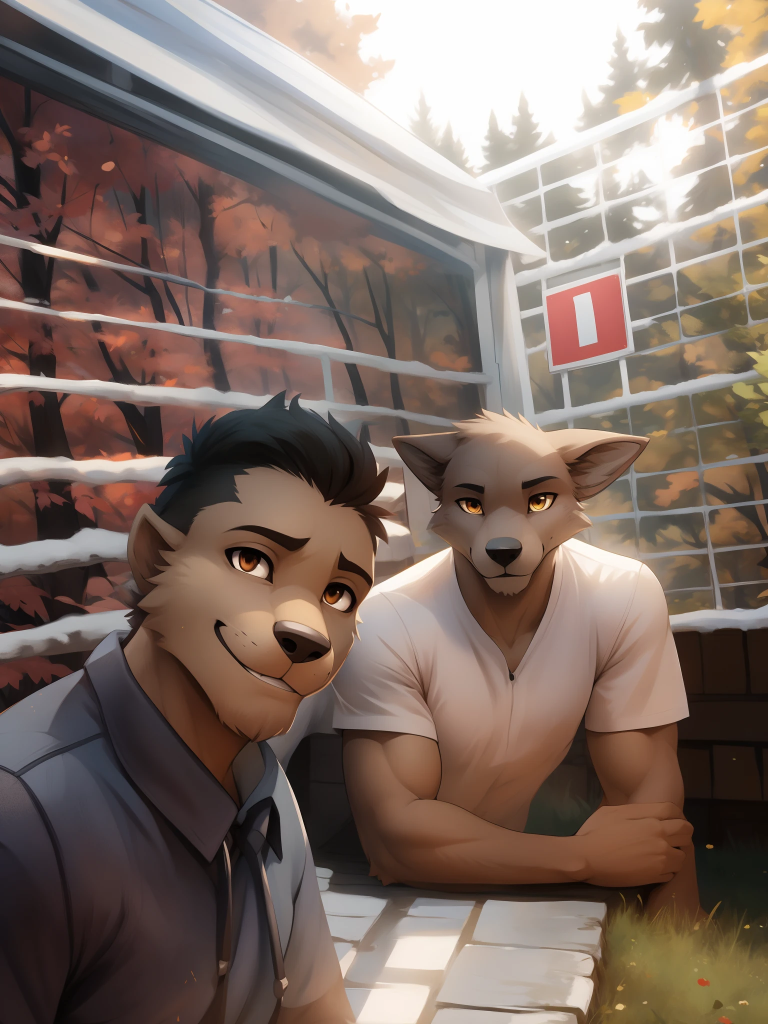 sythe-dois tipos, Dois tipos, por tom_Fischbach,, (best quality, master part:1), sozinho, Anthro macho peludo, olhos amarelos, retrato, Dedos, Garras dos dedos, Olhando para o Viewer, Cauda de lobo, rabo-de-cavalo (Outdoor Dark Forest Trees Blurry Background:1.1), tanga