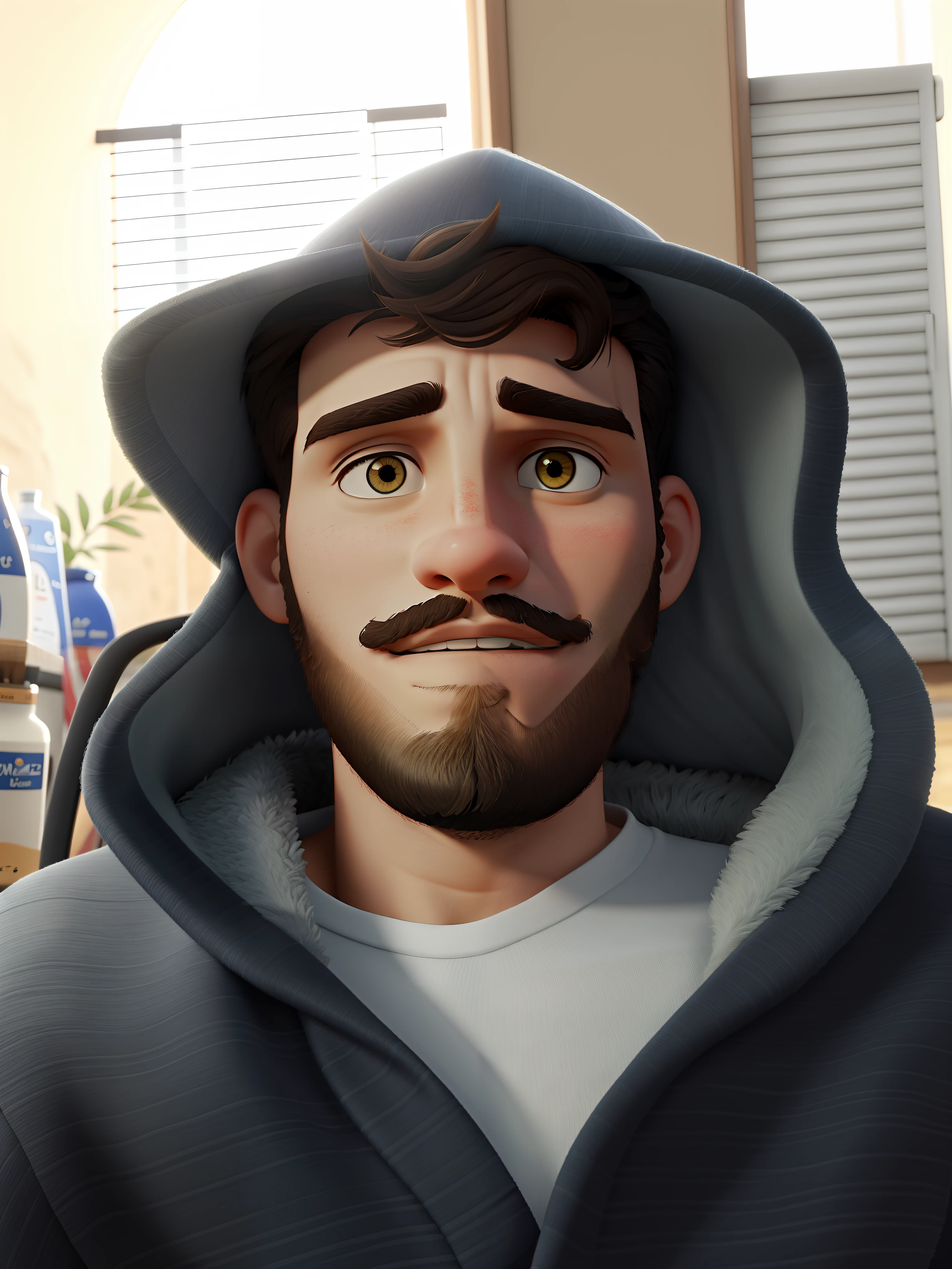 Um jovem branco de capuz, barba, melhor qualidade