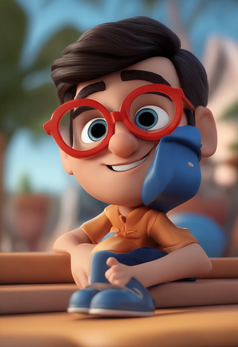 Cartoon character of a man with black glasses and a blue shirt, animation character, Caractere estilizado, animation style rendering, 3D estilizado, Arnold Maya render, 3 d render stylized, toon render keyshot, Personagem 3D, Personagem 3D, 3d rendering stylized, 3 d character render, personagem de desenho animado, Personagem de close up, Pose de personagem, (Estilo Pixar) (master part:1.2) (Bokeh) (best quality) (pele detalhada) (textura detalhada) (8k) (argila) (Cinematic lighting) (foco nítido