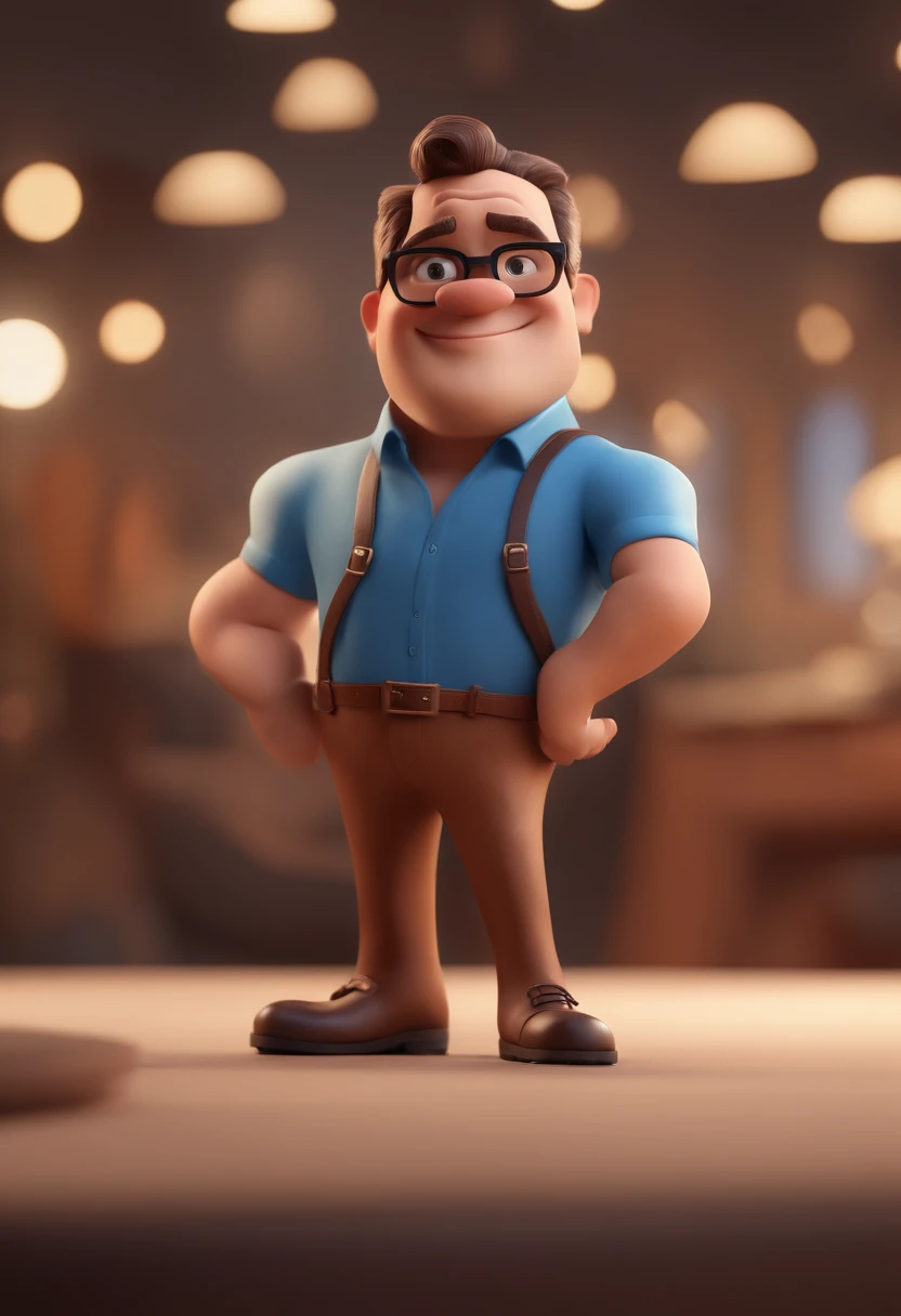 Cartoon character of a man with black glasses and a blue shirt, animation character, Caractere estilizado, animation style rendering, 3D estilizado, Arnold Maya render, 3 d render stylized, toon render keyshot, Personagem 3D, Personagem 3D, 3d rendering stylized, 3 d character render, personagem de desenho animado, Personagem de close up, Pose de personagem, (Estilo Pixar) (master part:1.2) (Bokeh) (best quality) (pele detalhada) (textura detalhada) (8k) (argila) (Cinematic lighting) (foco nítido
