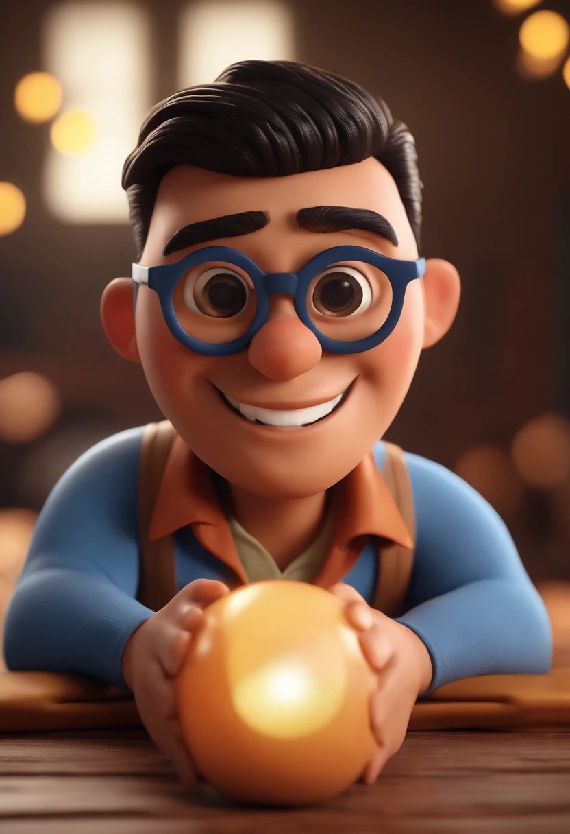 Cartoon character of a man with black glasses and a blue shirt, animation character, Caractere estilizado, animation style rendering, 3D estilizado, Arnold Maya render, 3 d render stylized, toon render keyshot, Personagem 3D, Personagem 3D, 3d rendering stylized, 3 d character render, personagem de desenho animado, Personagem de close up, Pose de personagem,  (Estilo Pixar) (master part:1.2) (Bokeh) (best quality) (pele detalhada) (textura detalhada) (8k) (argila) (Cinematic lighting) (foco nítido