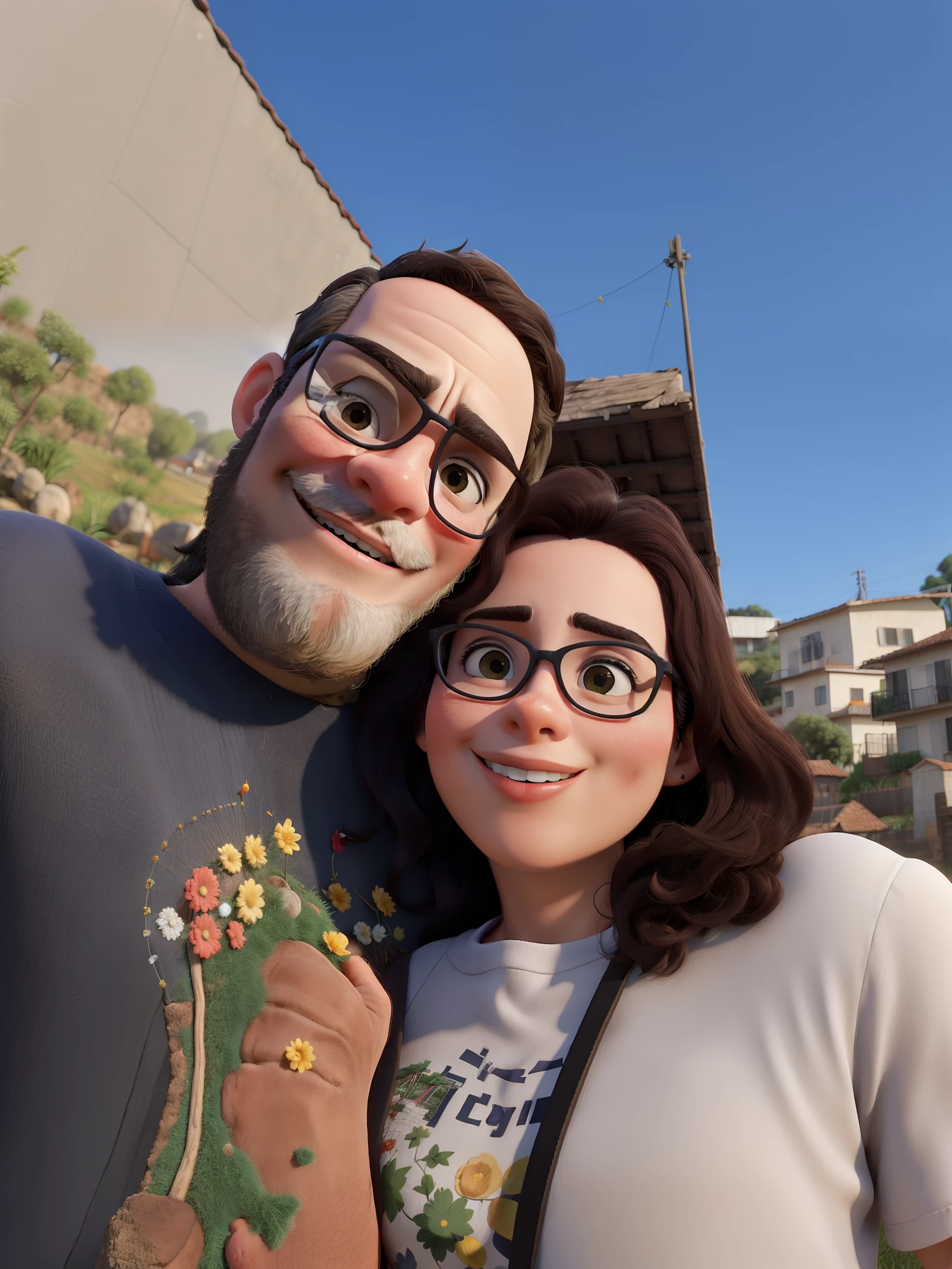 Obra-prima, de melhor qualidade, Diney pixa poster 3d. De um casal jovem no campo.