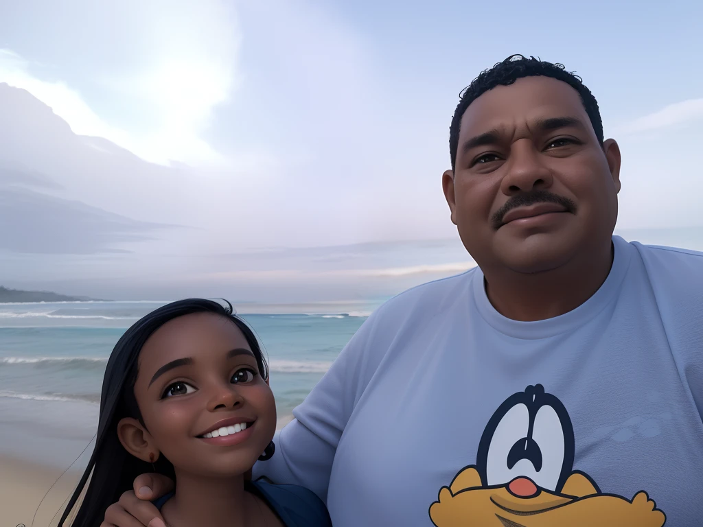 Homem e mulher sorridentes na praia com um pato pateta T - camisa, foto de praia, momma and papa, O oceano ao fundo, na praia, em uma praia, vacation photo, na praia, oceano ao fundo, standing at the beach, standing near the beach, Praia ventosa, na praia, posando em uma praia com o oceano, em uma praia
