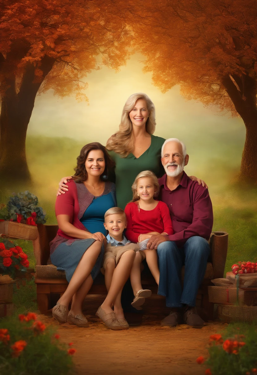 Family of readers, grandmother, grandfather, father, mother and children readers, sitting down for a family photograph