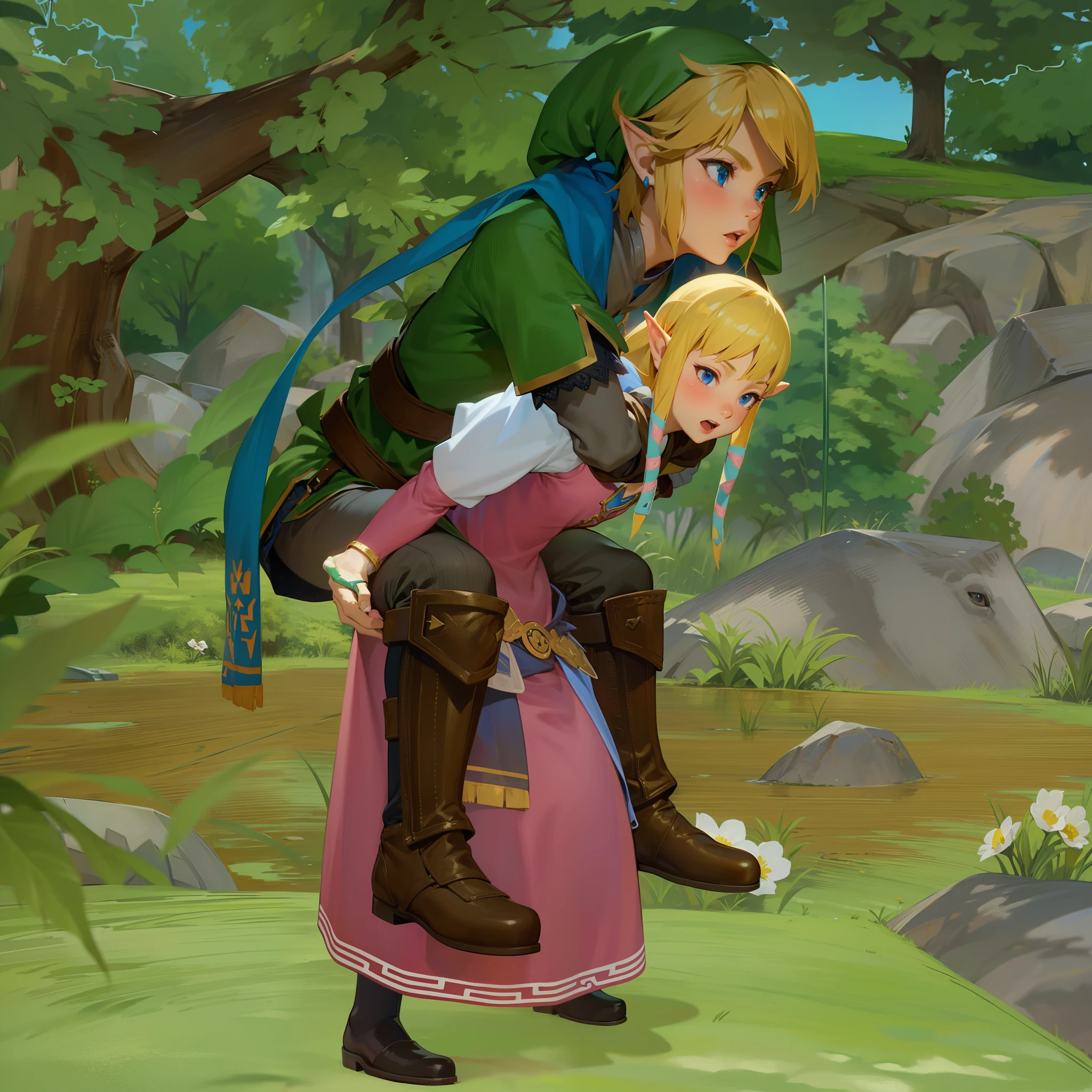 piggyback ride, size difference, zelda, skyward sword,