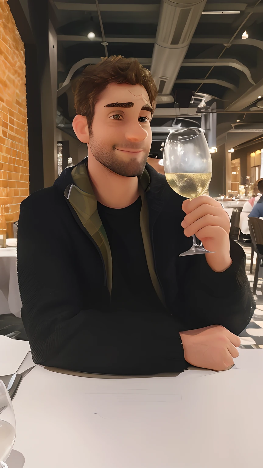 there is a man sitting at a table with a glass of wine, holding a glass of wine, holding glass of wine, enjoying a glass of wine, beber vinho, com uma bebida, segurando uma bebida, standing in a restaurant, ele tem cerca de 3 0 anos de idade, ele tem cerca de 30 anos, ele tem cerca de 2 5 anos de idade