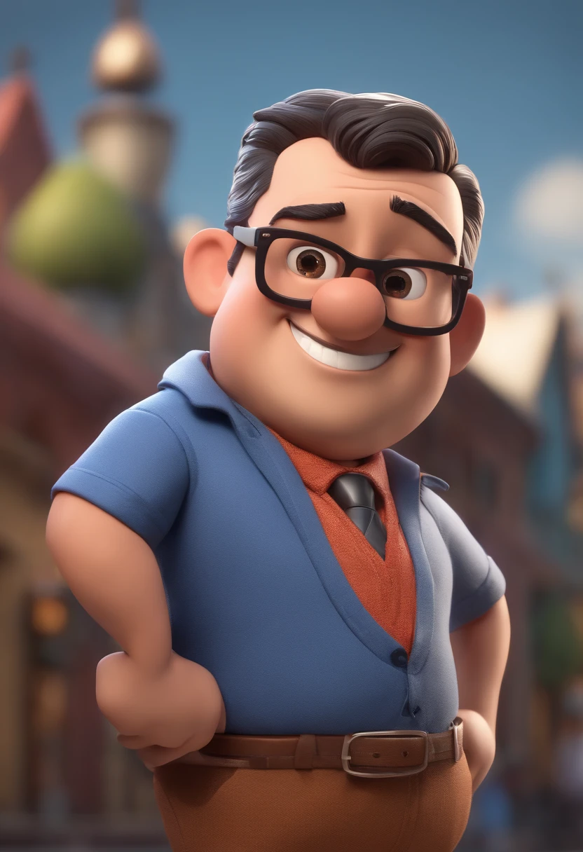 Cartoon character of a man wearing black glasses and a blue shirt, animation character, Caractere estilizado, Rendering Animation Styles, 3D estilizado, Arnold Maya render, 3D render estilizado, Toon renderizar keyshot, Personagem 3D, Personagem 3D, 3d rendering stylized, 3 d character render, Personagem de desenho animado, Personagem de close-up, Pose do personagem,  (Estilo Pixar) (Obra prima:1.2) (Bokeh) (melhor qualidade) (Pele detalhada) (Textura detalhada) (8k) (argila) (Cinematic lighting) (foco nítido