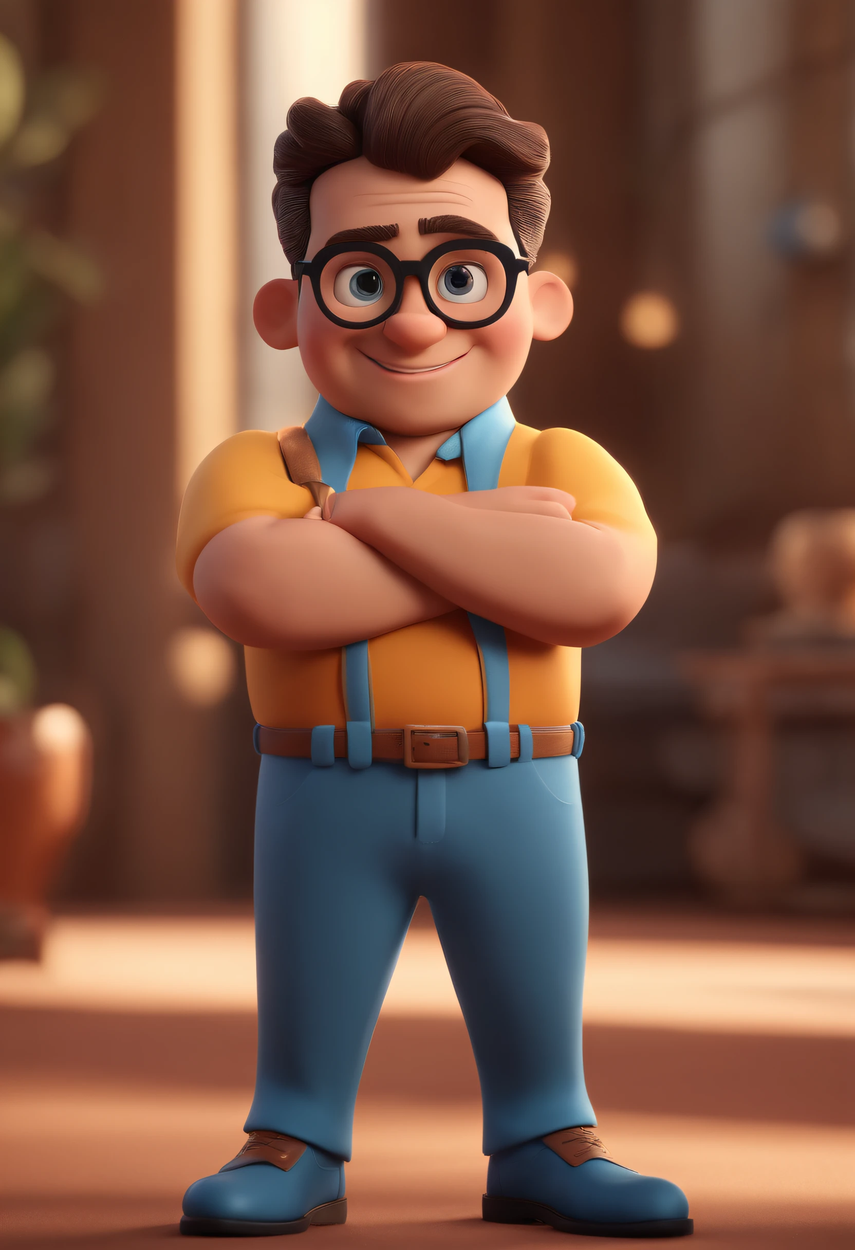 Cartoon character of a man with black glasses and a blue shirt, animation character, Caractere estilizado, animation style rendering, 3D estilizado, Arnold Maya render, 3 d render stylized, toon render keyshot, Personagem 3D, Personagem 3D, 3d rendering stylized, 3 d character render, personagem de desenho animado, Personagem de close up, Pose de personagem, (Estilo Pixar) (master part:1.2) (Bokeh) (best quality) (pele detalhada) (textura detalhada) (8k) (argila) (Cinematic lighting) (foco nítido